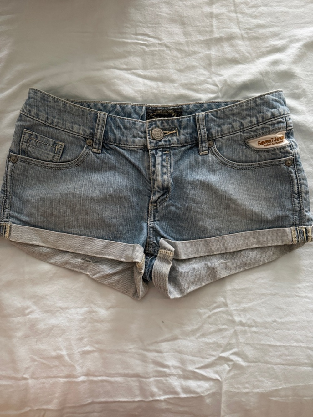 Seven7 Light Blue Rolled Cuff Denim Shorts